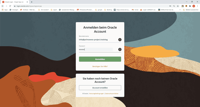 Ein Oracle Account ist Voraussetzung für das Herunterladen der Primavera P6 Testversionen